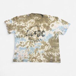 ACDC high voltage tie dye unisex oversized concert band tan blue tshirt